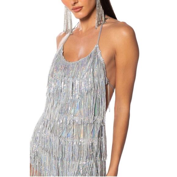 🦋B2G1🦋WESTERN FASHION Sexy Silver Flapper Fringe Romper | MEDIUM | - Picture 5 of 7
